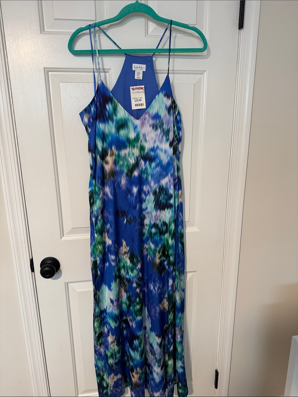 Nicole Miller Blue & Green Tie-Dye Slip Dress